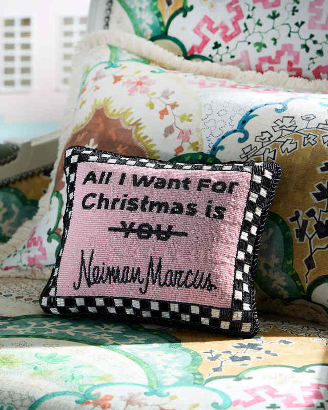 All I Want For Christmas Is Neiman Marcus Beaded Pillow, 9" x 11"